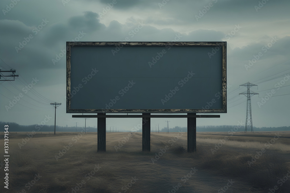 Fototapeta premium Empty white billboard mockup in a rural area along a country road,billboard positioned in a futuristic city with flying cars and neon lights at night,Empty Billboard at Sunset in a Scenic Landscape.