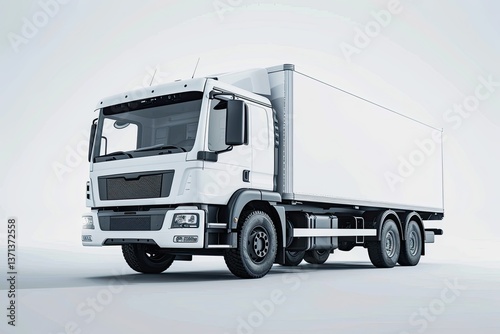 Vibrant Color Visual of White Truck Isolated on White