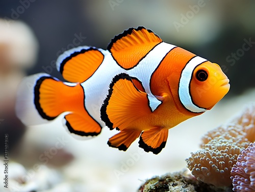Clownfish in Aquarium, Coral Reef Background photo