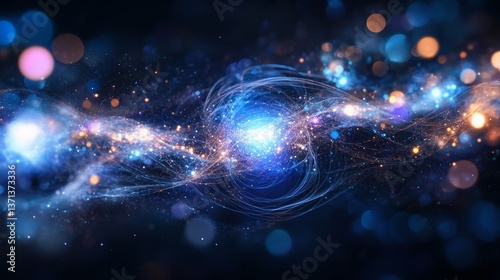 Line - drawn quantum entanglement - like pattern with twinkling dots 