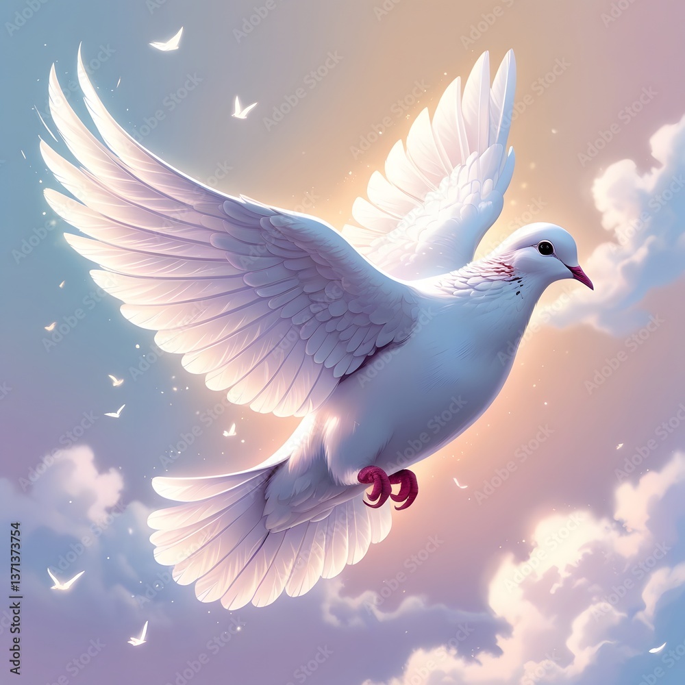 Fototapeta premium This AI-generated illustration of a pure white dove is highly detailed and high-resolution
