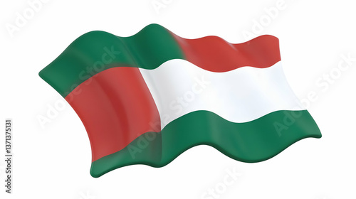 Free Download 3D Rendered Waving Flag with Green Red and White Fabric on White Background - GFXLoad