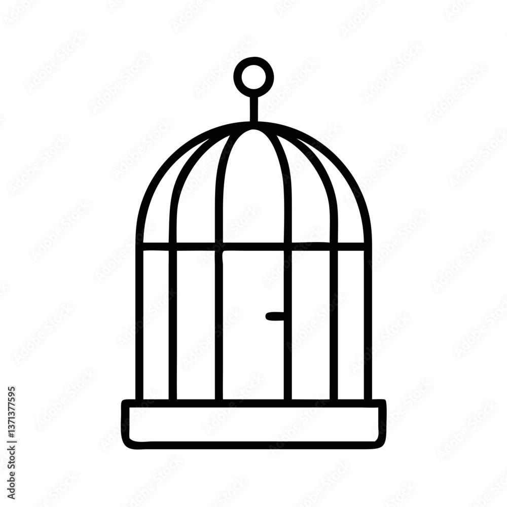 Empty Birdcage Symbolizing Loss and Freedom Against White Background Empty Birdcage Symbolizing Loss and Freedom Against White Background