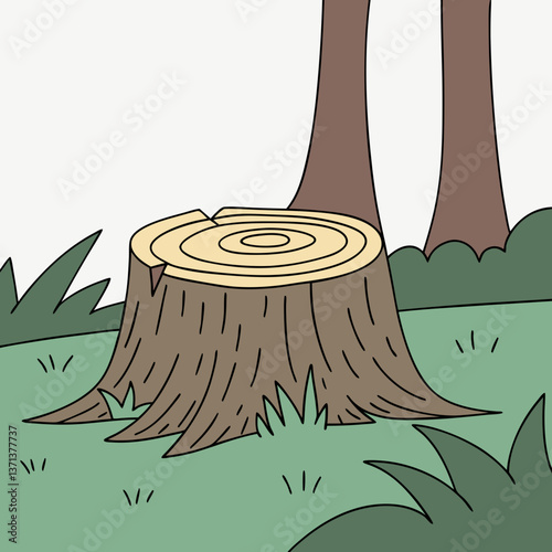 Tree stump symbolizing time and change in a serene landscape  