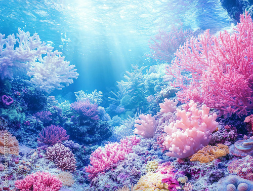 Fototapeta Naklejka Na Ścianę i Meble -  A colorful coral reef with pink and white coral