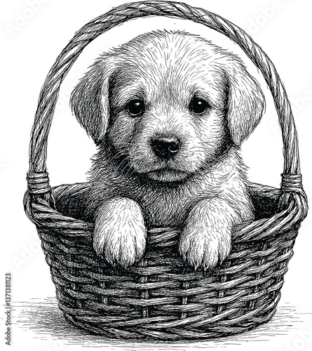 Puppy Basket vector black silhouette cricut design for T-Shirt
