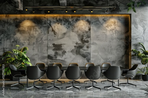 Modern Office Conference Room Interior with Chairs and Table Mockup Wall