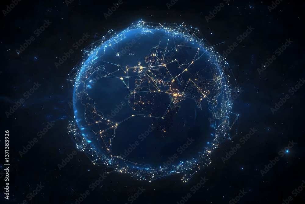 Obraz premium Digital Earth Globe Illustration With Lines Of Network Connections in Blue