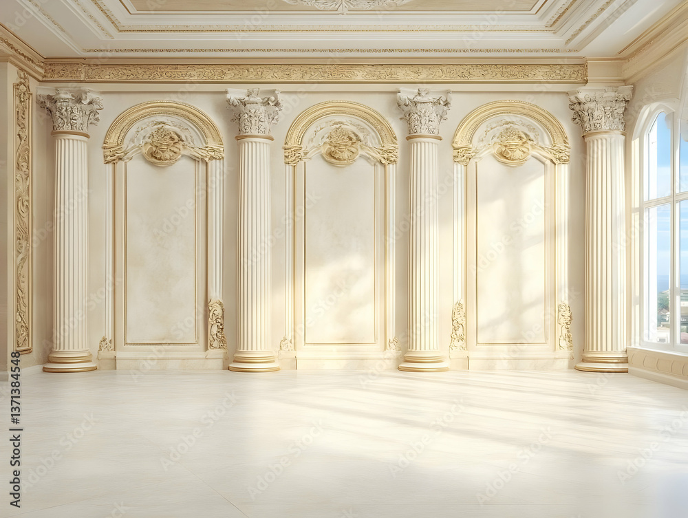 Obraz premium Elegant Classic Interior with Golden Columns Architectural Details Photo