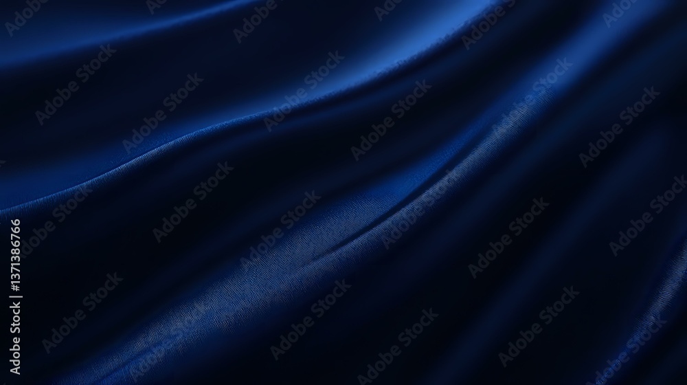 Obraz premium Luxurious dark blue silk fabric with elegant waves and folds creating dramatic light effects and shadows against deep navy background, suitable for luxury design projects.