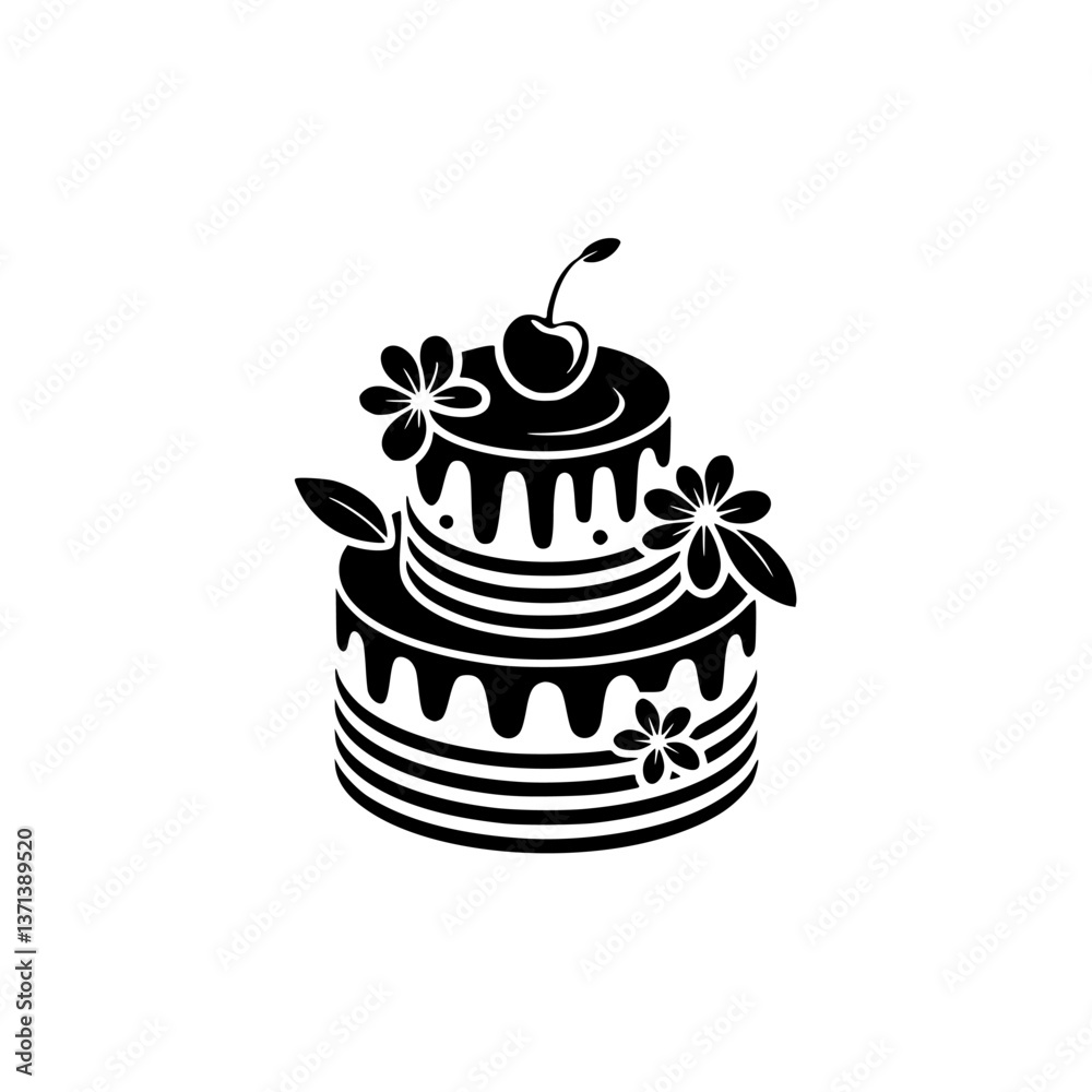 Elegant Black & White Tiered Cake Icon, Minimalist Design Elegant Black & White Tiered Cake Icon, Minimalist Design