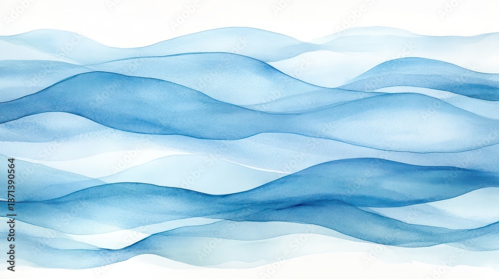 Abstract blue wave watercolor painting, serene background, design element Abstract blue wave watercolor painting, serene background, design element
