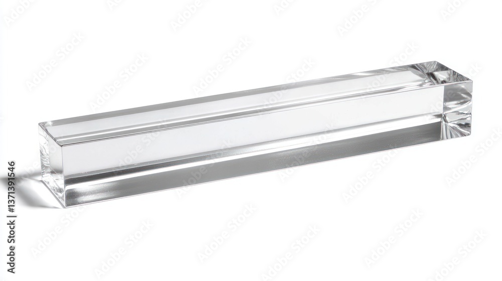 Clear rectangular glass paperweight on a white background, showcasing its transparency and simplicity Clear rectangular glass paperweight on a white background, showcasing its transparency and simplicity