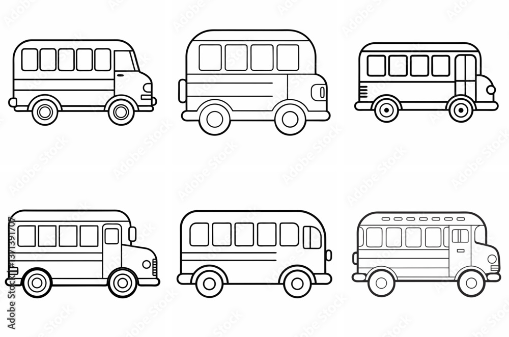 School Bus Outline Coloring Book Page Line Art Drawing Set on White Background School Bus Outline Coloring Book Page Line Art Drawing Set on White Background