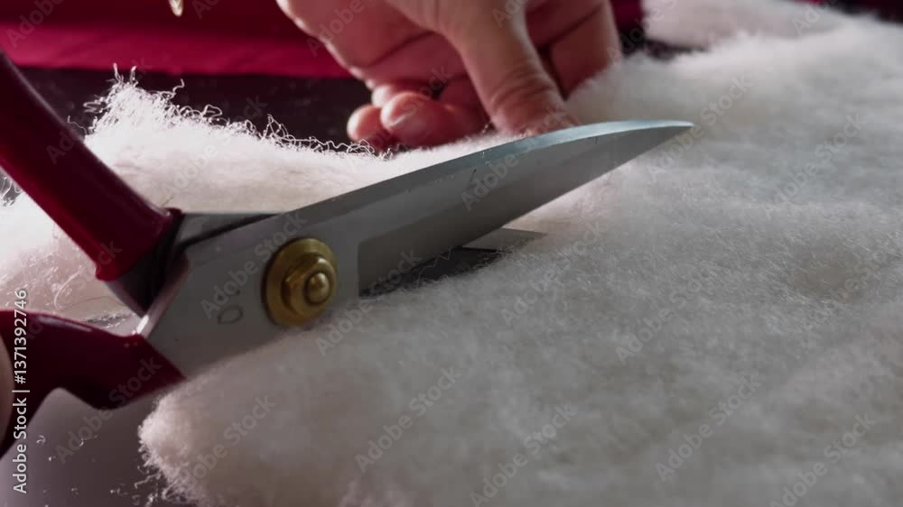 Tailor Cutting Fiber Material with Scissors Tailor Cutting Fiber Material with Scissors