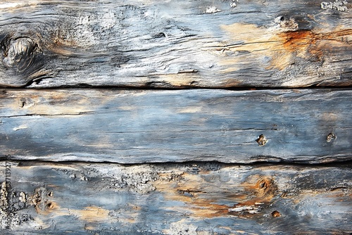 Aged teak wood with a silver-grey patina, showing years of weathering and exposure, evoking a sense of history and resilience photo