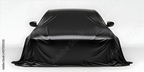 Photo of a Black Covered Car Studio Reveal on a White Background