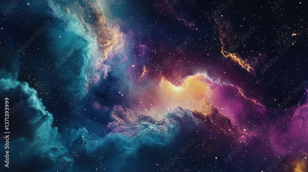 Obraz premium Cosmic Nebula Vibrant colors swirl in deep space, stars twinkle in the background, ideal for science fiction or fantasy visuals