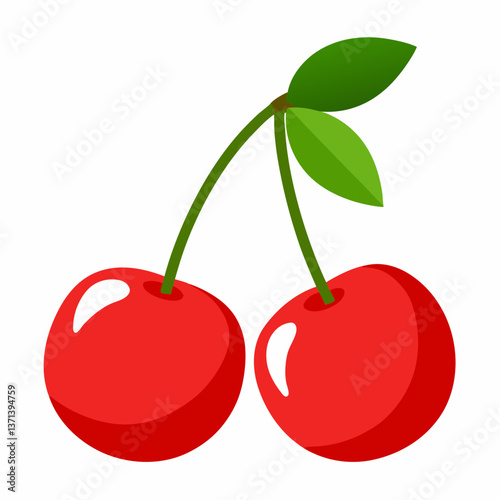 bright red cherries with attached stems