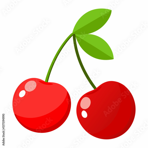 bright red cherries with attached stems