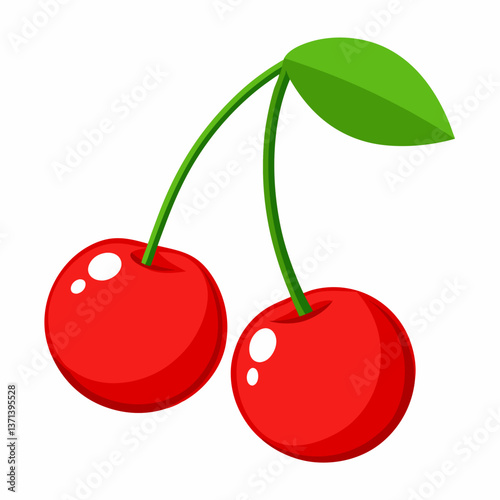 bright red cherries with attached stems