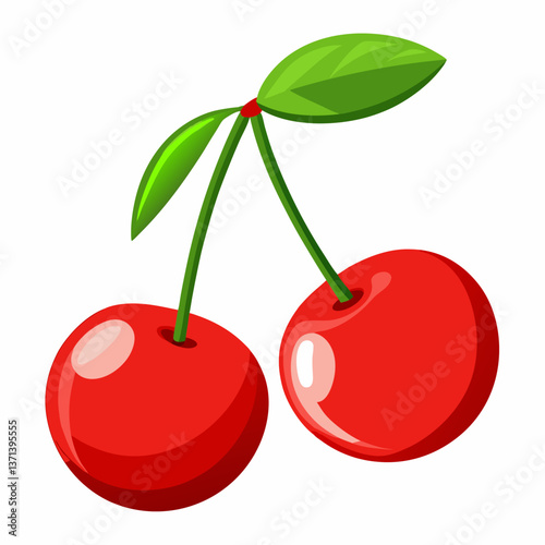 bright red cherries with attached stems