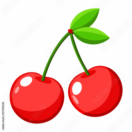 bright red cherries with attached stems
