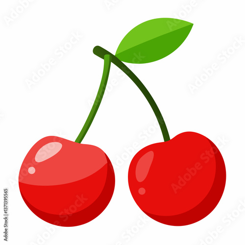 bright red cherries with attached stems