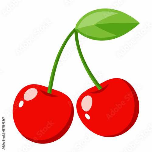 bright red cherries with attached stems