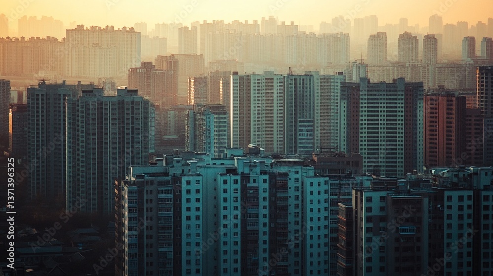 Obraz premium Urban cityscape at dawn. Dense high-rise buildings