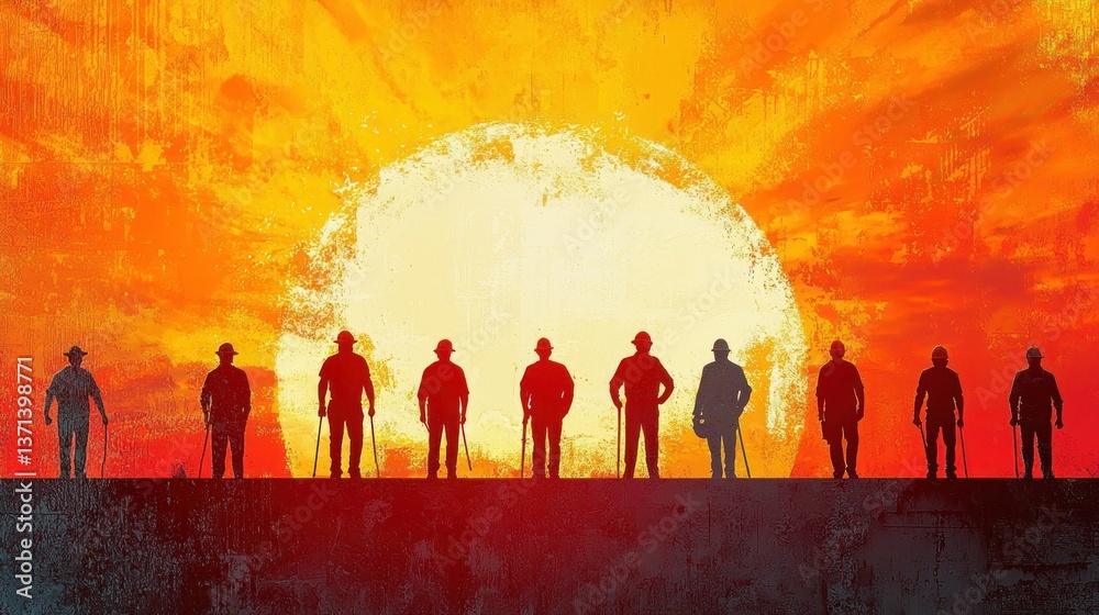 Fototapeta premium Silhouette of People Against a Vibrant Sunset Background