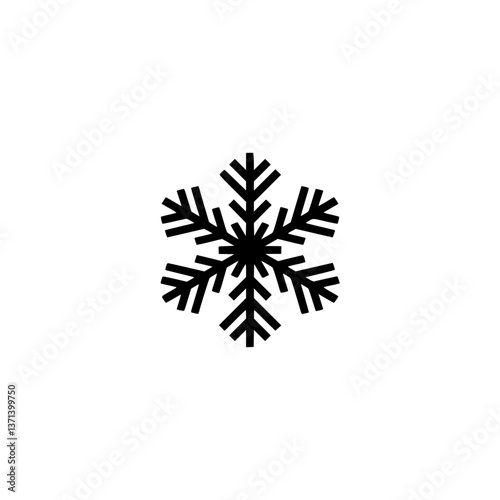 Minimalist Black Snowflake Icon on White Background