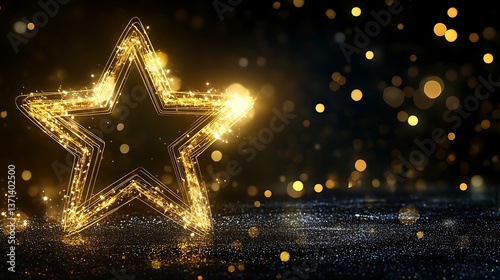 A Glowing Gold Star Shines Against a Dark Sparkling Background