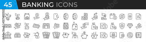 Money, coins and finances thin line icon set. Outline symbol collection. Editable vector stroke. Pixel Perfect scalable vector 10 eps.