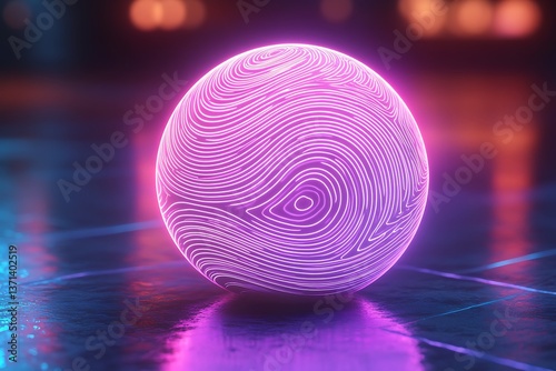 Neon sphere on reflective floor