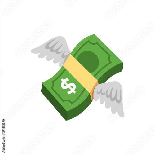 Dollar with wings. Flying money emoji. Dollar stack. Flying money with wings vector emoji. Vector icon 10 eps.