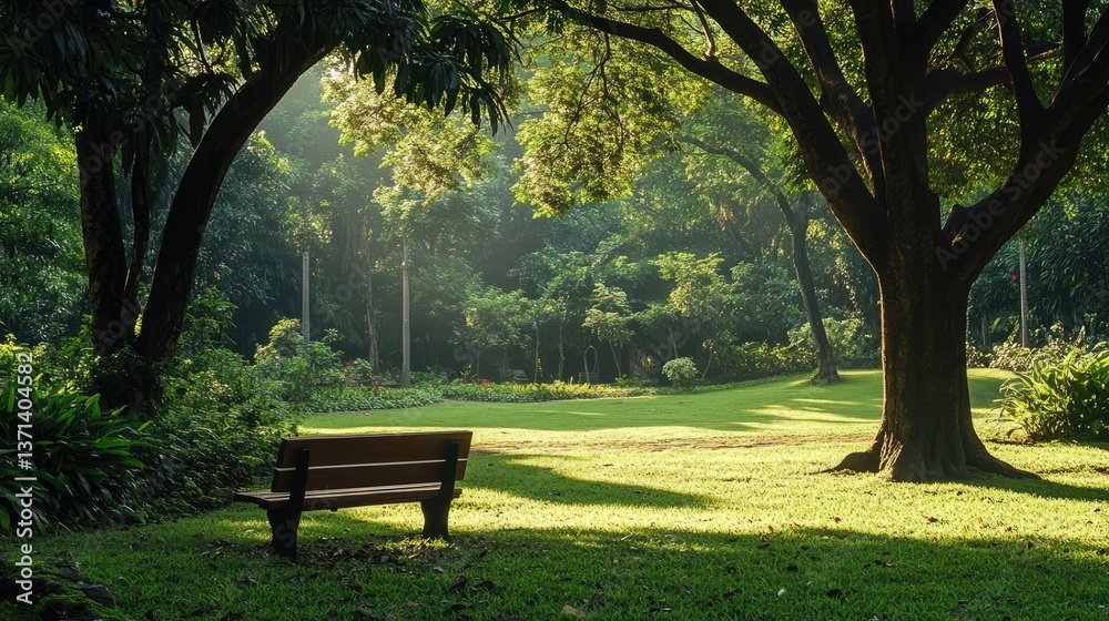 Park in the morning with tranquil nature surroundings Park in the morning with tranquil nature surroundings