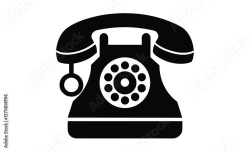 "Retro telephone front view silhouette, Telephone icon, vintage retro telephone silhouette vector
