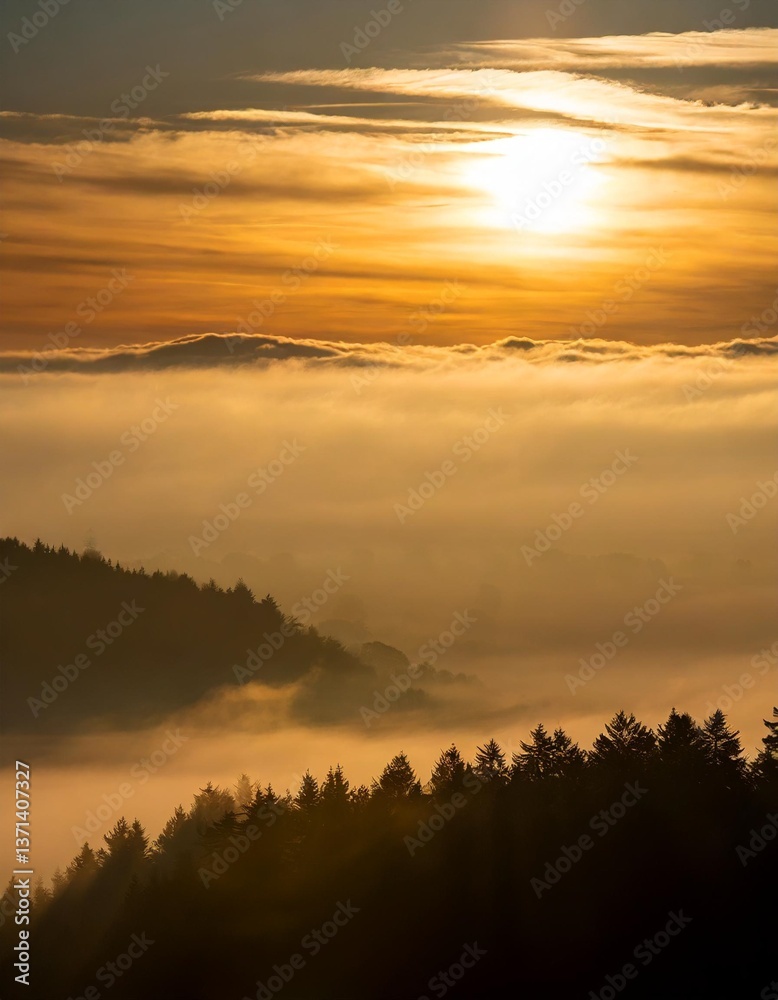 Fototapeta premium Silhouettes of People Standing Still Amid Thick Fog on a Chilly Dawn