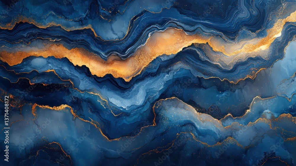 Fototapeta premium Abstract gold veins in dark blue marble design