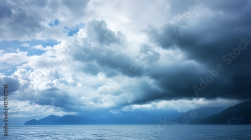 Dramatic Grey and Black Clouds on Blue Sky Background for Professional Uses