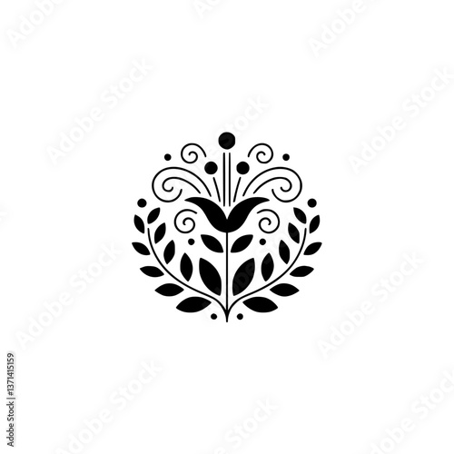 Minimalist Black Floral Emblem on White Background