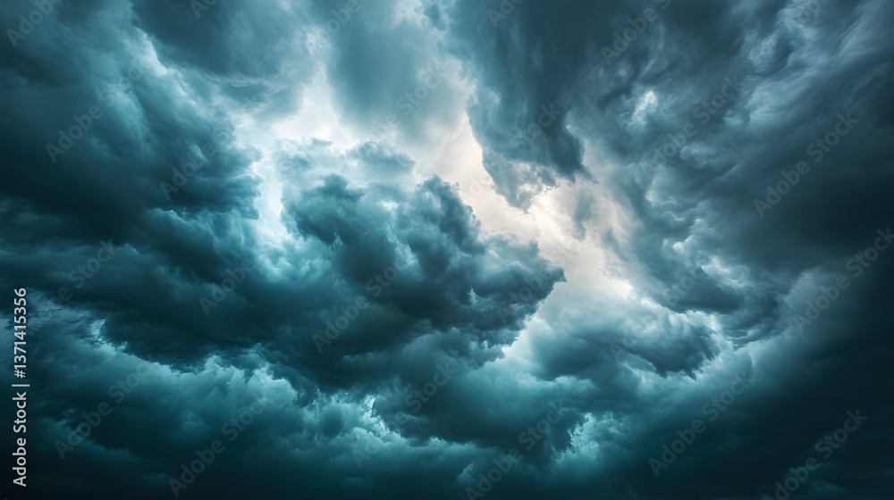 Obraz premium Dramatic Low Angle View of Storm Clouds in the Sky for Atmospheric and Nature Concepts