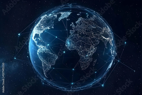Fototapeta Naklejka Na Ścianę i Meble -  3D Digital Globe Illustrates Global Network and Data Connectivity in Blue