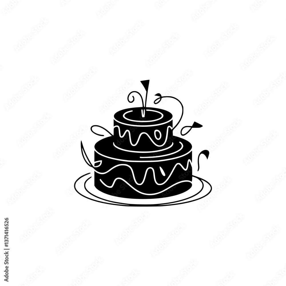 Black and White Cake Illustration - Celebration Design Black and White Cake Illustration - Celebration Design