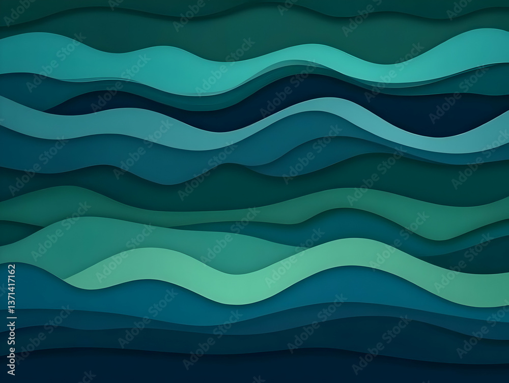 Fototapeta premium Abstract Blue And Green Wavy Layered Background Illustration