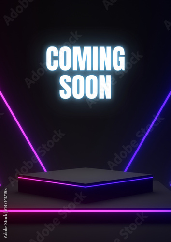 Coming soon: stage illuminated with light spotlight
