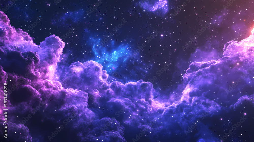 Fototapeta premium Celestial Symphony: A breathtaking display of celestial clouds and nebulas swirling in the vast expanse of space, illuminated by the radiant glow of distant stars and galaxies.