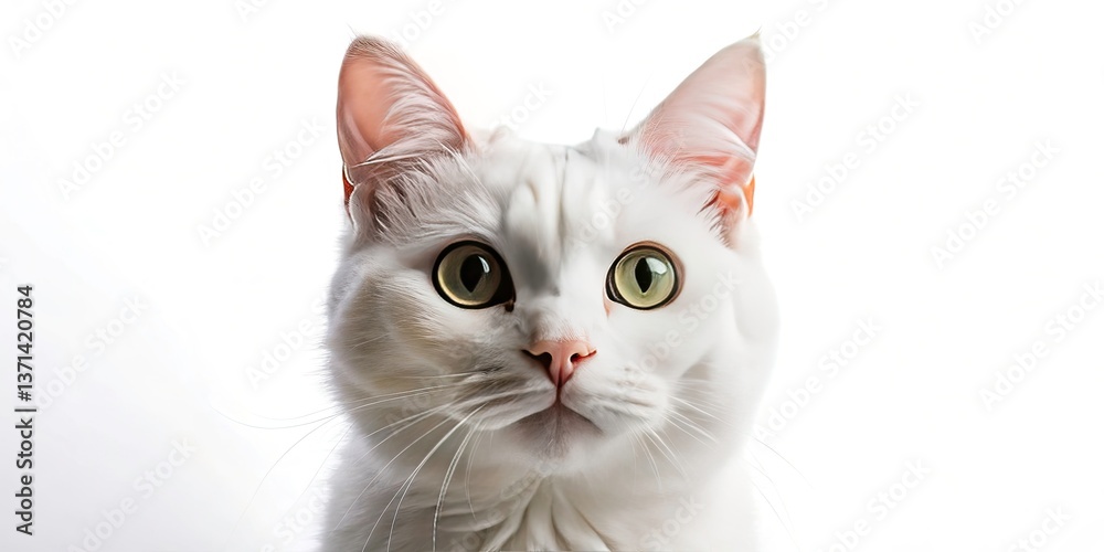 Fototapeta premium Curious White Kitten, Portrait Photography, White Cat Pictures, Adorable Cat Images, Pet Photography