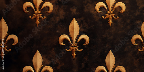 Golden fleur de lis symbols repeating on dark textured background